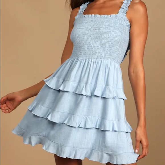 Lulus Dresses & Skirts - Blue Ruffled Dress NWT